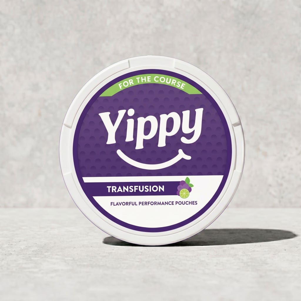 Yippy Transfusion For The Course tin with grape and lime styling