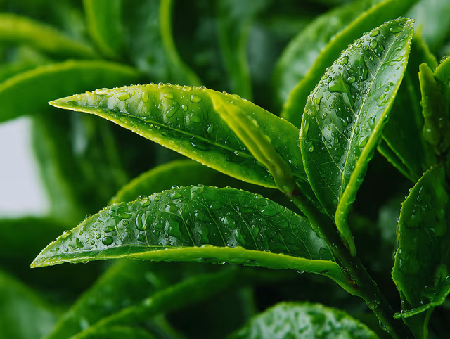 Fresh green tea leaves, the natural source of L-Theanine